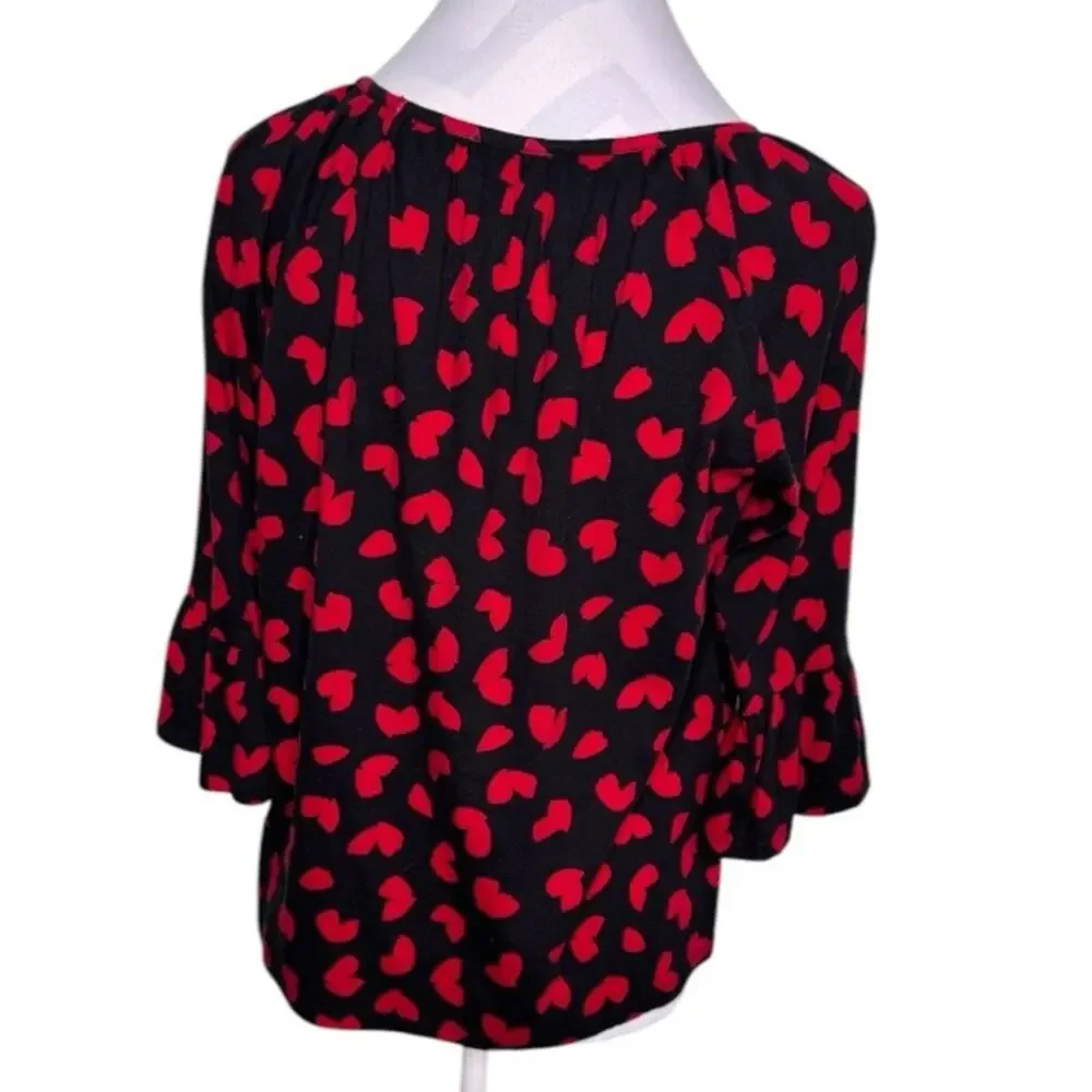 MICHAEL KORS Red Hearts and Bell Sleeves Black Top Size Medium
